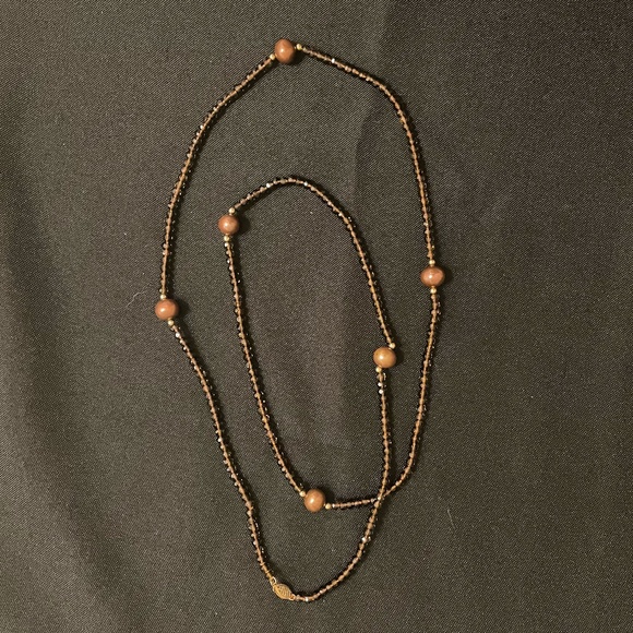 14K Clasp Golden Brown & Gold Beaded Necklace - Picture 3 of 7